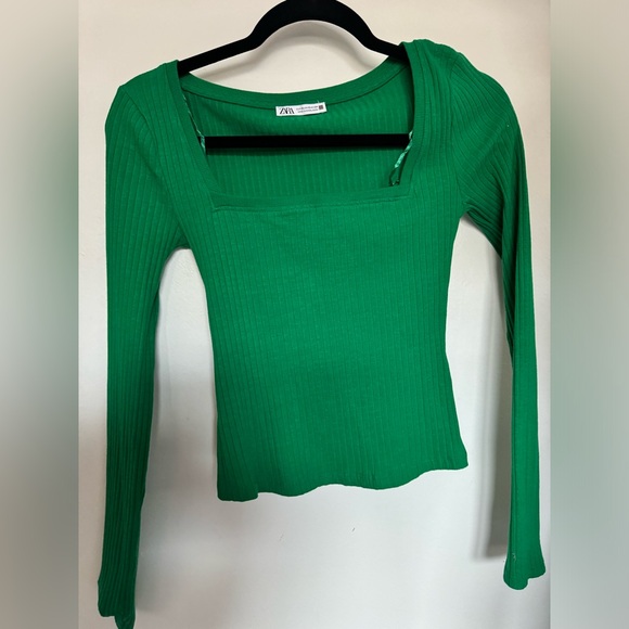 Zara green square neck top - Picture 1 of 1